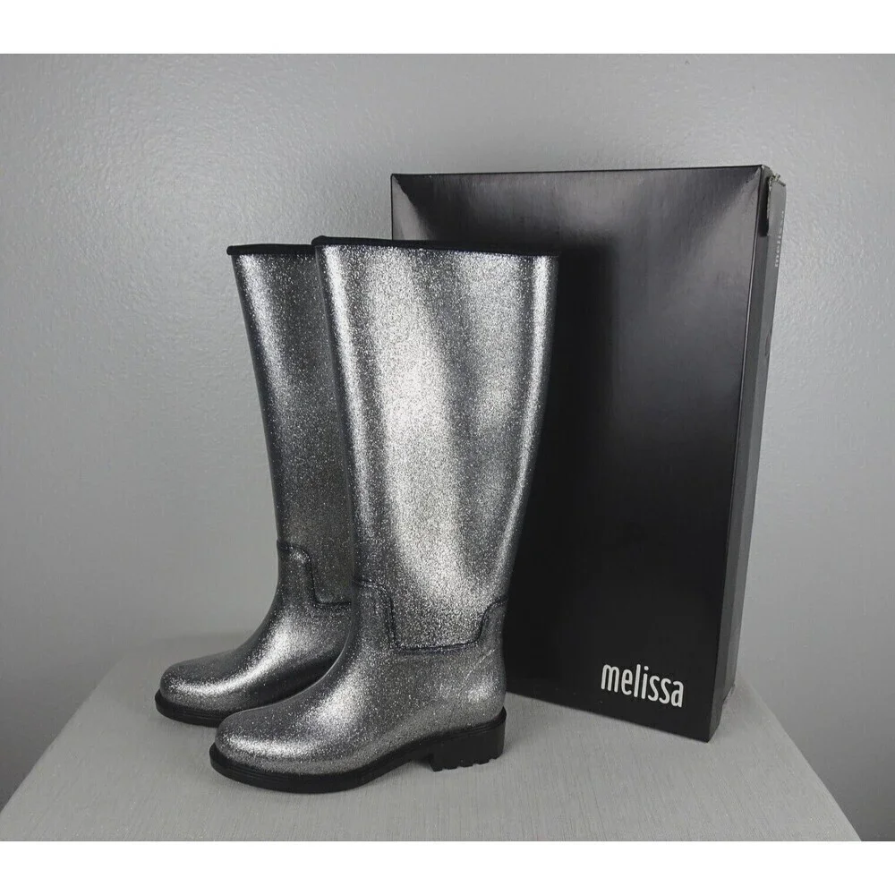 MELISSA Thermal Seasonal Rainboots Women's Boots Silver Lugged New Size 6